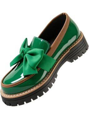 Women's Green Round Toe Slip On Thick Sole Business Casual Chunky Loafer